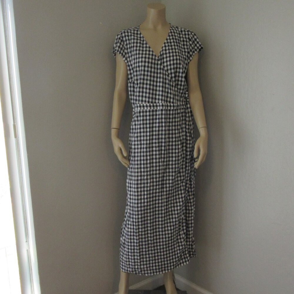 J. CREW Black & White Gingham Check XL Wrap Around Dress